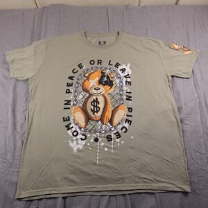 Hustle Shirt Mens 3XL Green Come In Peace Teddy Bear Graphic Streetwear